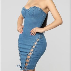 DENIM LACE UP FASHION NOVA DRESS